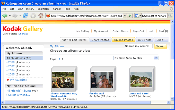 Kodak Gallery Screenshot - Upload Photos